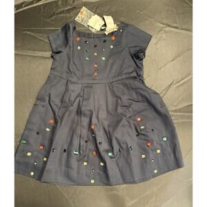 Bonpoint Girls Holiday Dress Navy Colorful Bejeweled Cotton Size 3 yr rhinestone